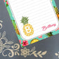 Personalized Pineapple 3, Custom Monogram, Notepad Stationery
