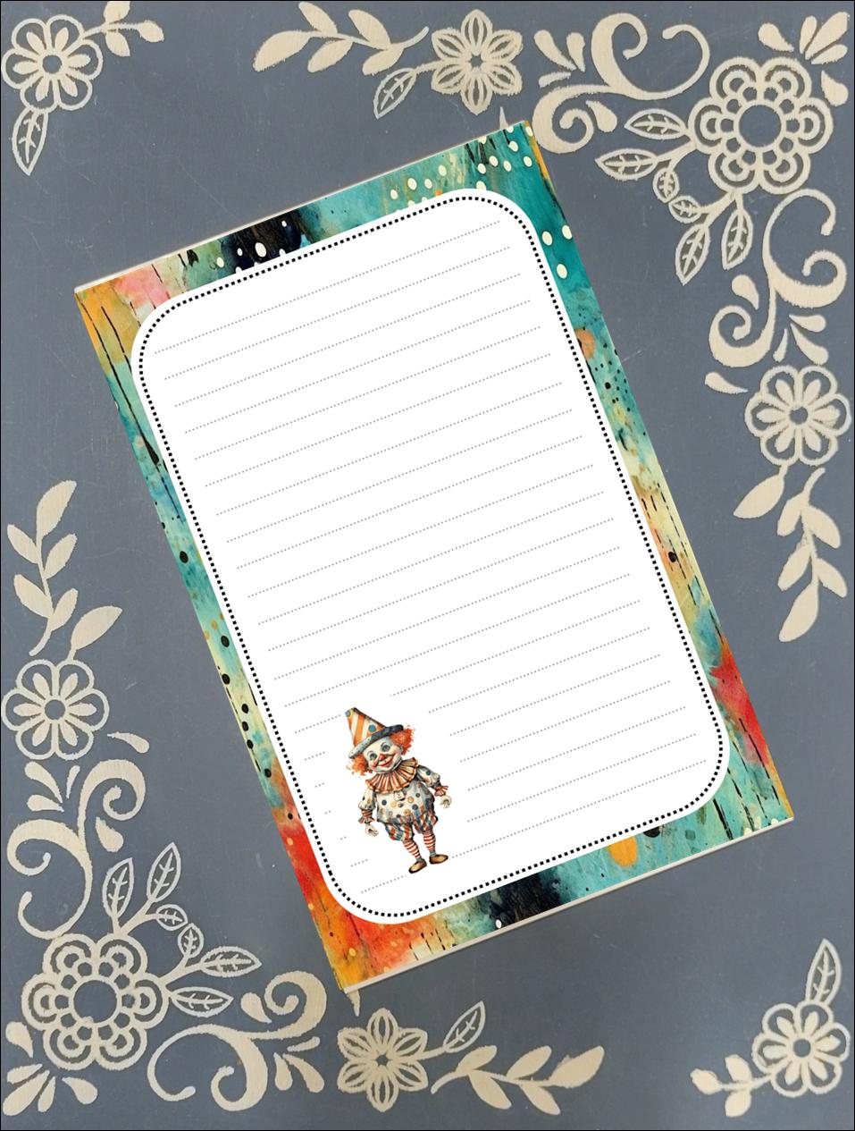 Personalized Clown, teal & orange, Notepad Stationery