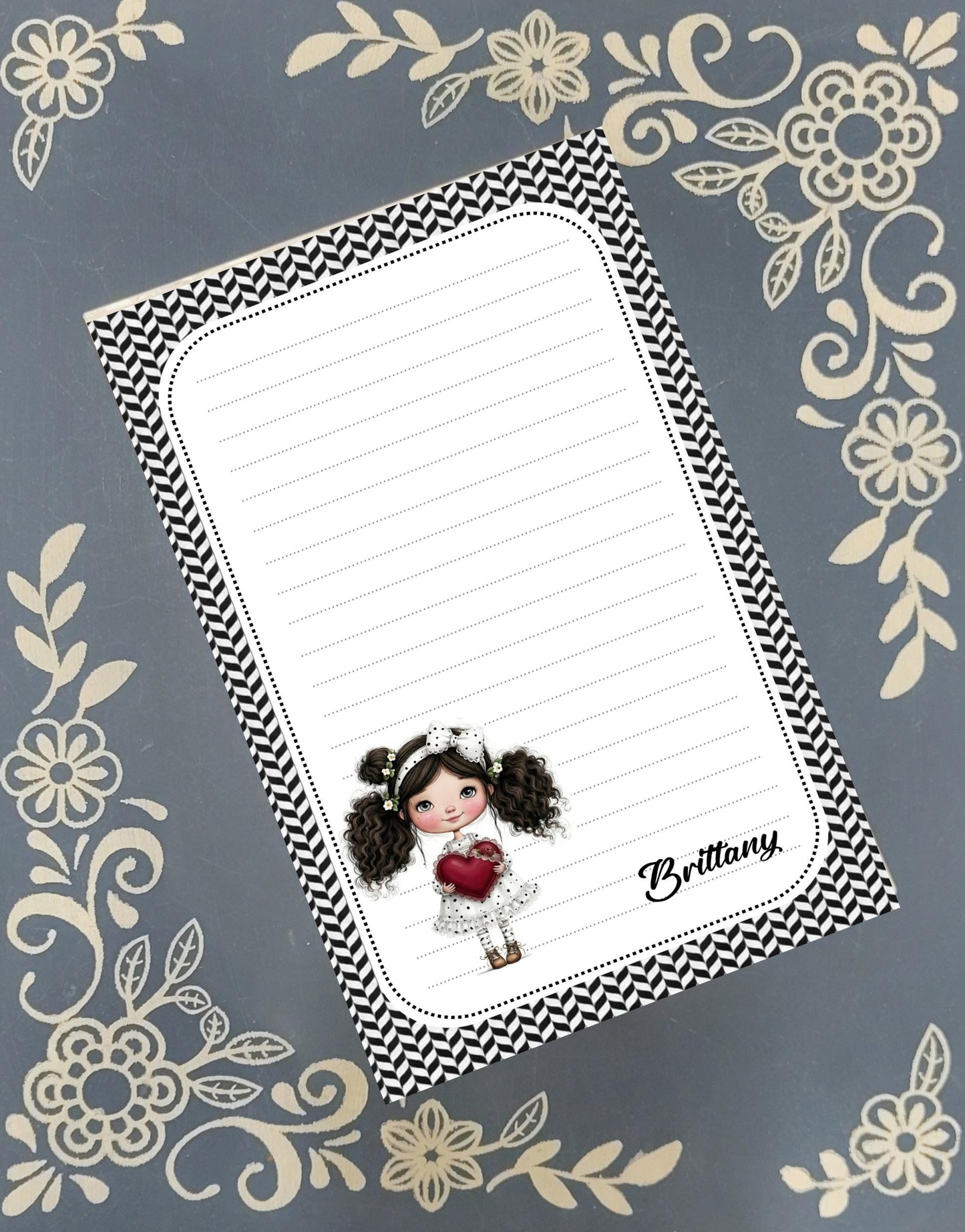 Personalized Sweet Heart Girl, Valentine's Day, Hearts & Roses, Notepad Stationery