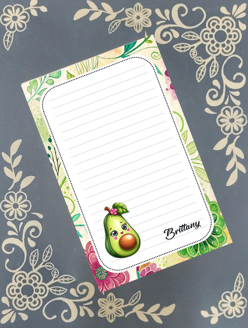 Personalized Avocado, Kawaii, Notepad Stationery