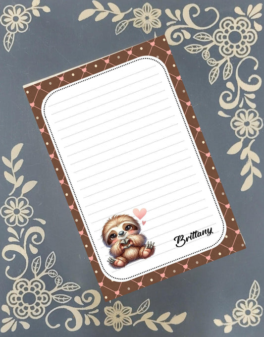Personalized Sloth Lover, Valentine's Day, Heart, Notepad Stationery