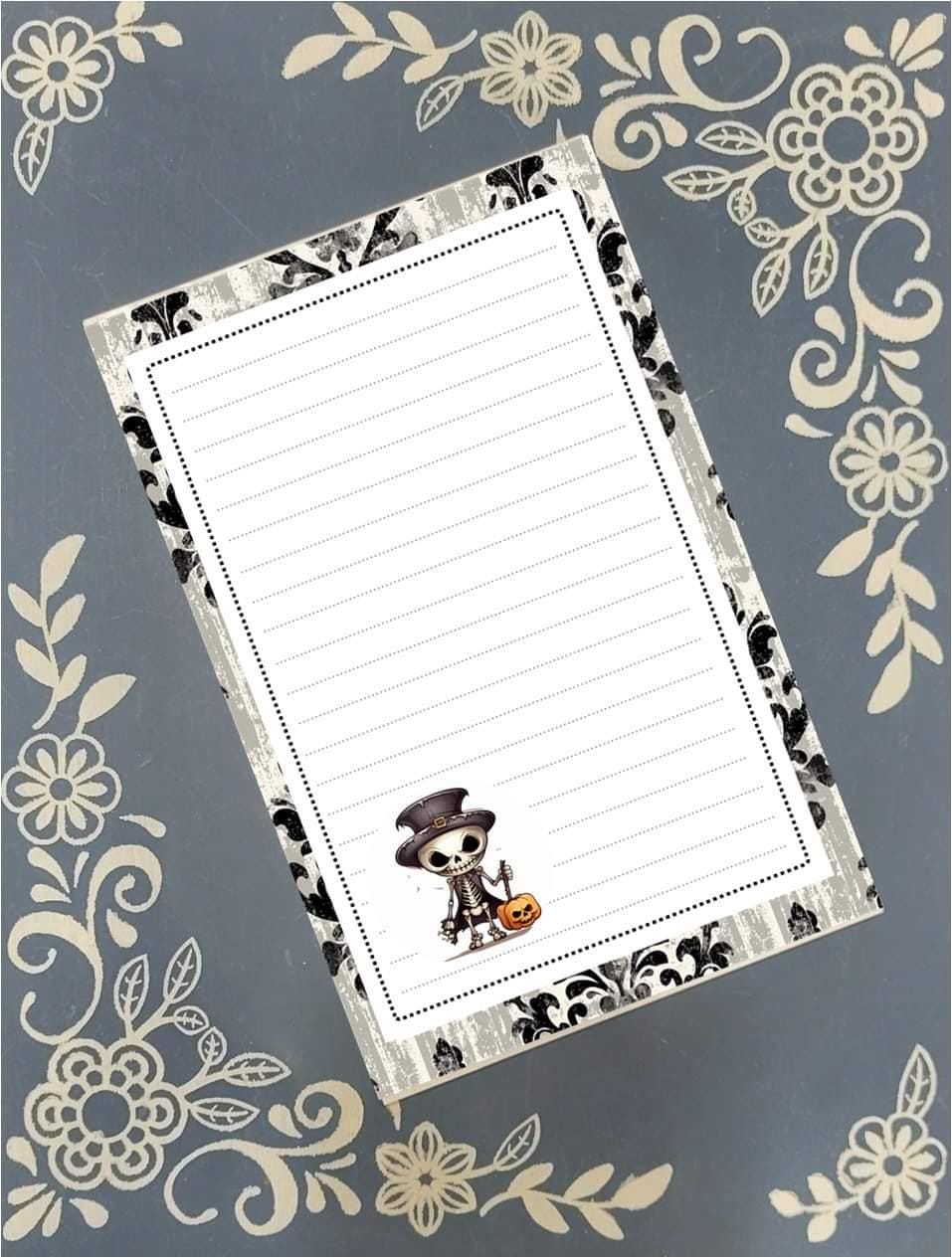 Personalized Skeleton in a Top Hat, Halloween, Notepad Stationery