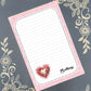 Personalized Valentine's, Pink Scroll Heart with Flowers, Love, Notepad Stationery