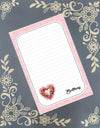 Personalized Valentine's, Pink Scroll Heart with Flowers, Love, Notepad Stationery