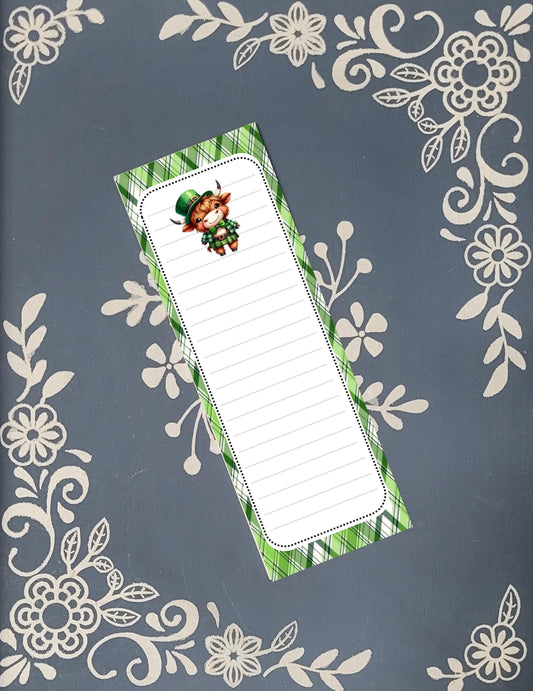 St. Patrick's Day, Irish Highland Cow, Magnet Notepad List Pad