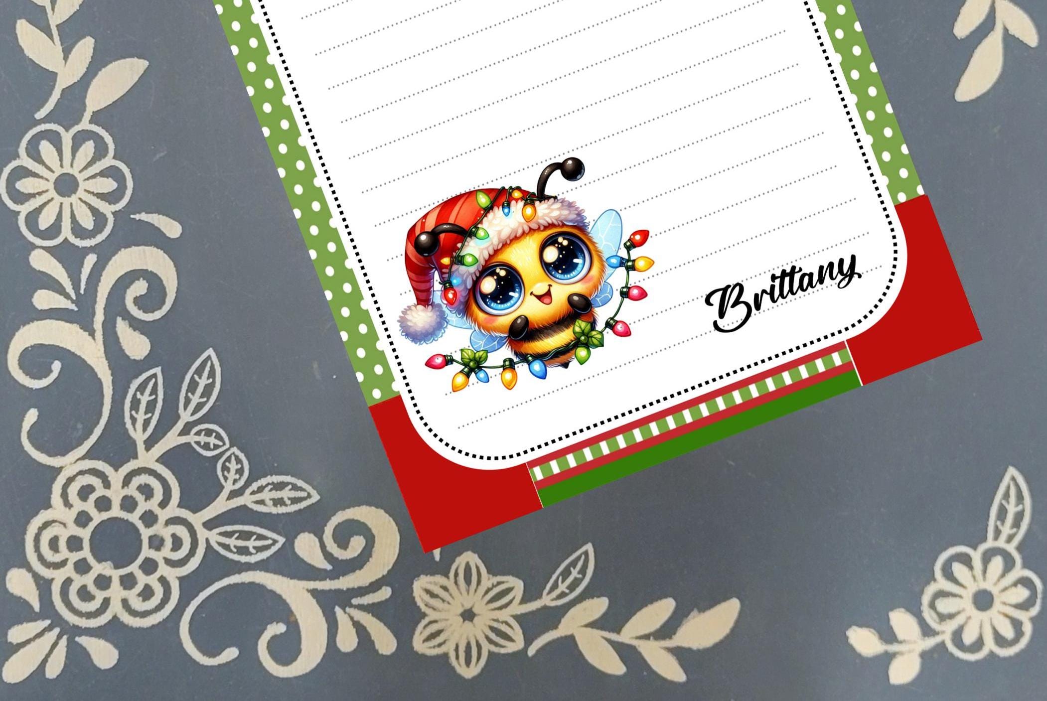 Personalized Bumble Bee with Christmas Lights, Winter, Holiday, Christmas, Notepad Stationery