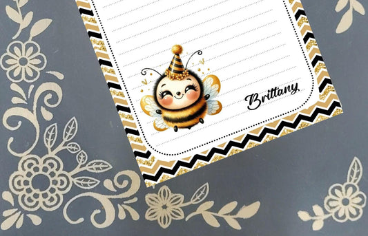 Personalized Happy New Year, Adorable Bee, Notepad Stationery