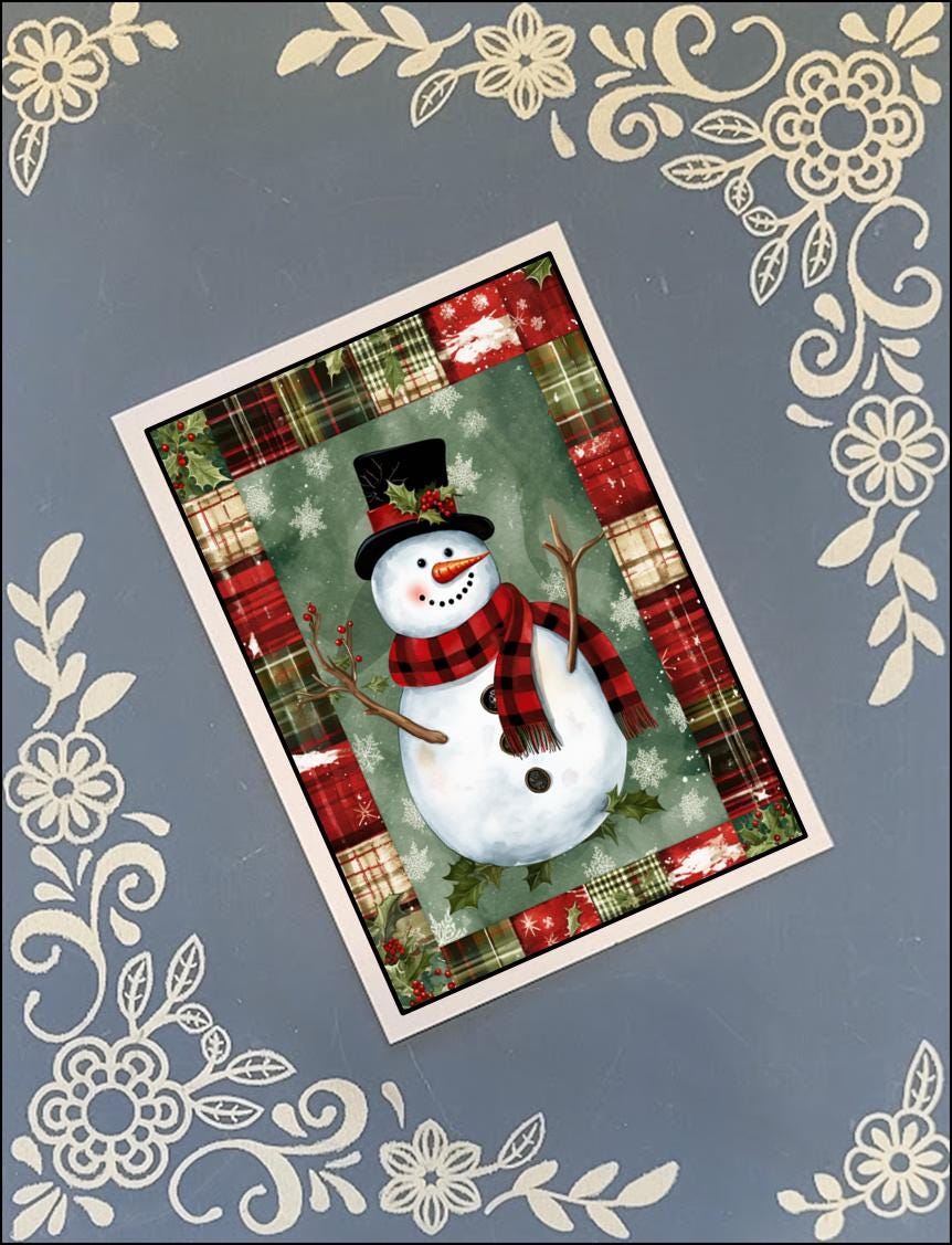 Christmas Snowman Greeting Card Bundle | 10 Pack with Envelopes