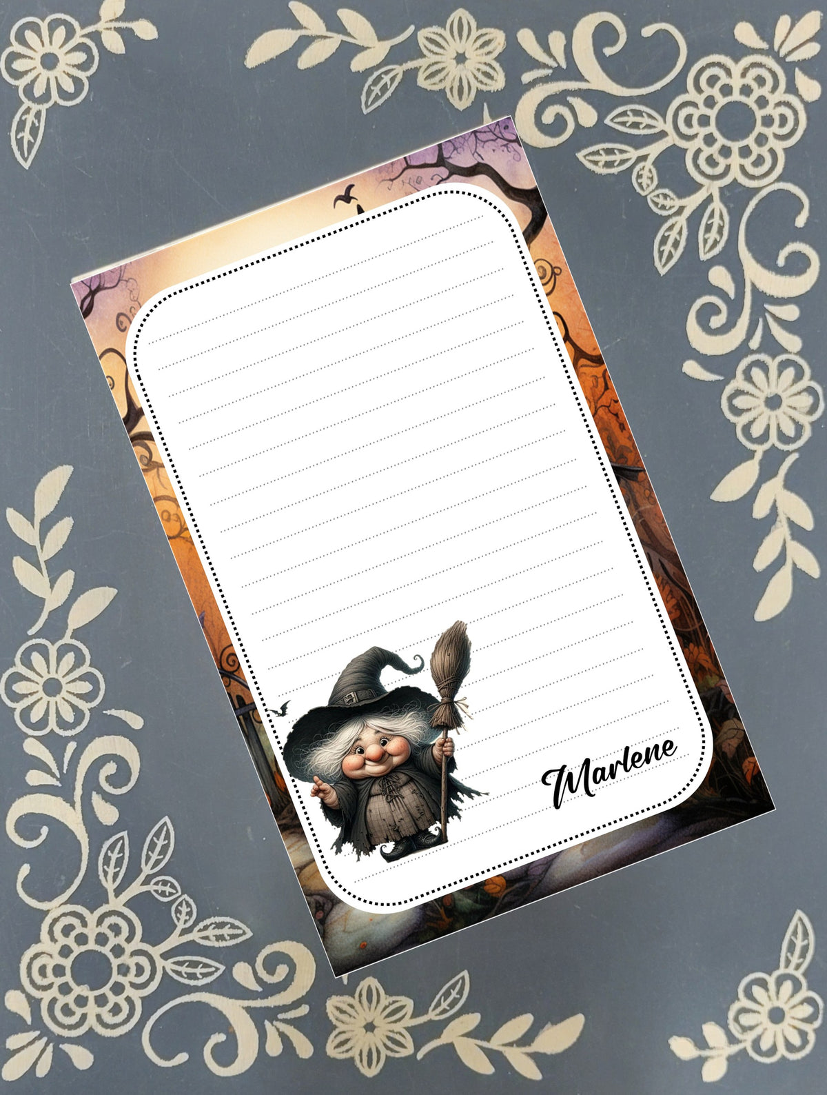 Personalized Old Witch, Halloween, Notepad Stationery