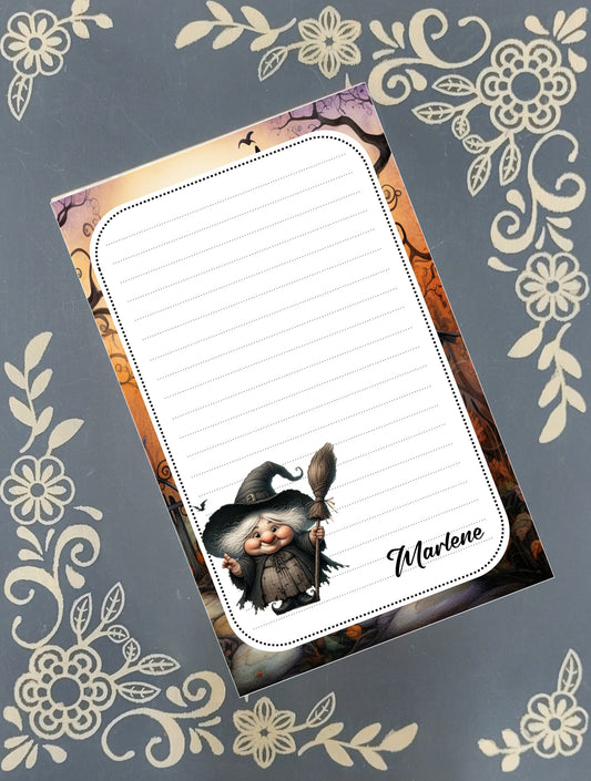 Personalized Old Witch, Halloween, Notepad Stationery