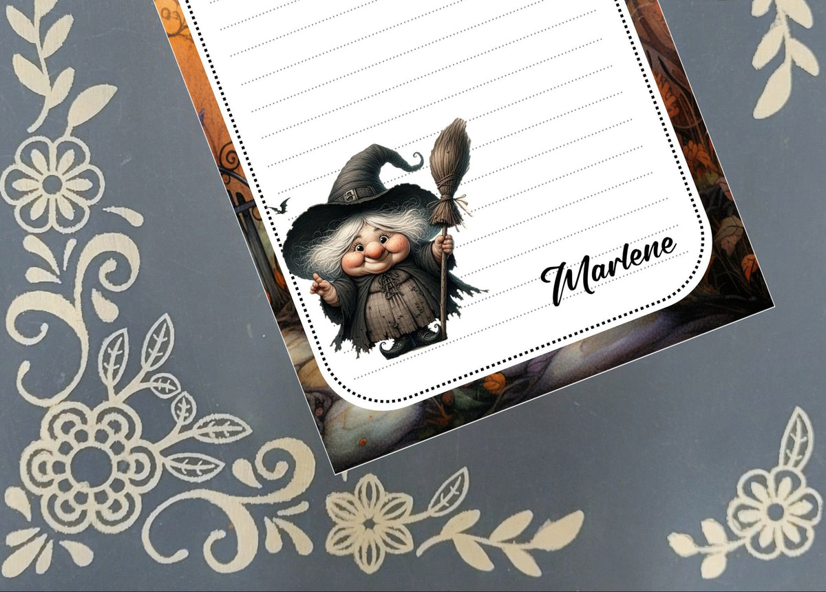 Personalized Old Witch, Halloween, Notepad Stationery